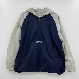 Vintage Nike Windbreaker Reversible Hoodie Blue Grey large center swoosh‎
